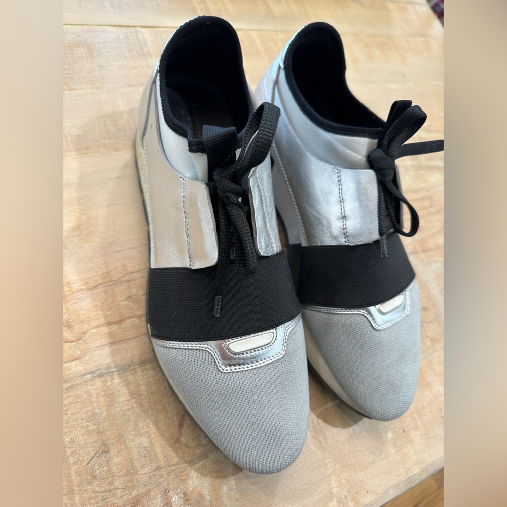 Balenciaga race runner sneakers metallic silver grey black leather tennis shoes - Picture 2 of 14
